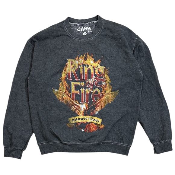 Johnny Cash Ring of Fire Band Black Vintage Wash Pullover Crewneck Sweatshirt - Picture 4 of 4